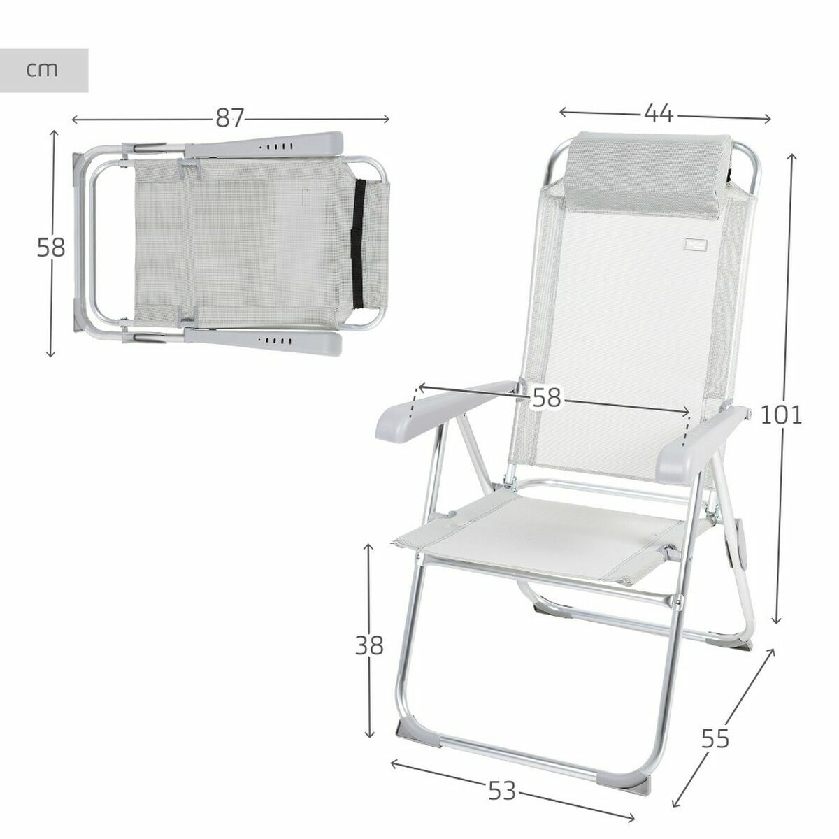 Chaise Pliante Aktive Inclinable Gris 44 x 55 x 101 cm
